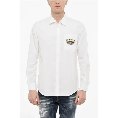 Cotton Poplin Shirt With Print Breast Pocket