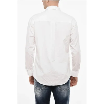 Cotton Poplin Shirt With Print Breast Pocket