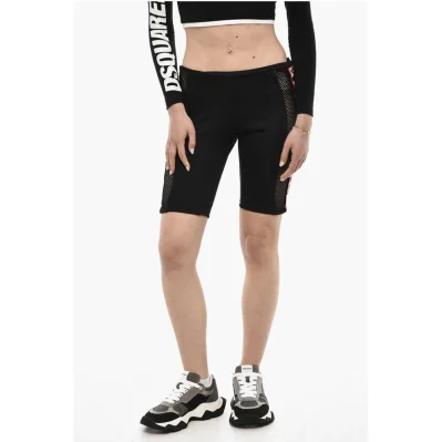 Biker Shorts With Mesh Details And Logoed Band