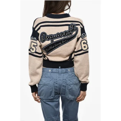V-Neck Cotton Sweatshirt With Embroidered Logo