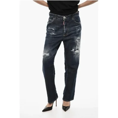 Distressed BOSTON Jeans with Logo Button