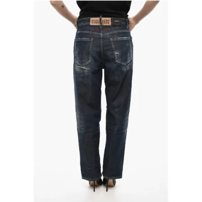 Distressed BOSTON Jeans with Logo Button