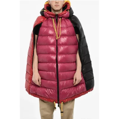 Down Jacket Cape With Logo Print