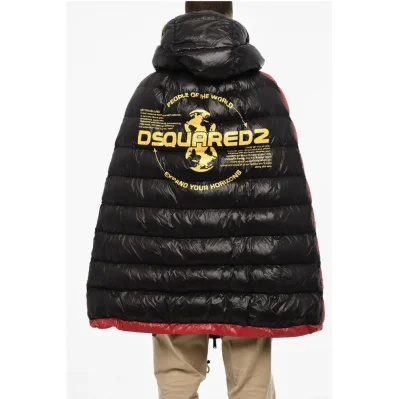 Down Jacket Cape With Logo Print