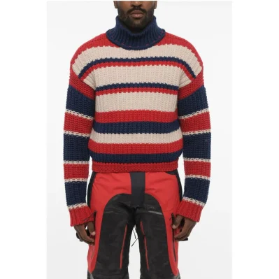 Tricolor Wool and Cashmere Turtleneck Sweater