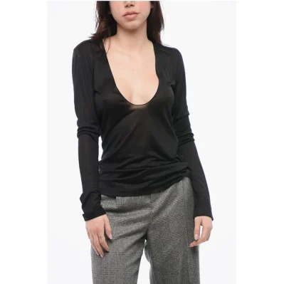 Silk Sheer Sweater with V-neckline