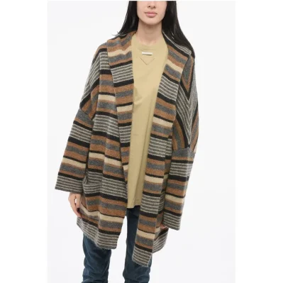 Striped Wool Blend Maxi Cardigan with Hood