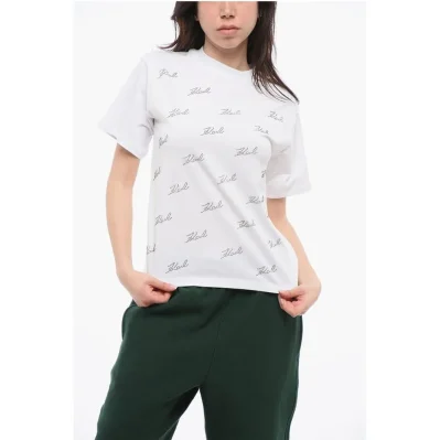 All-Over Rhinestone Logo Cotton Crew-neck T-shirt