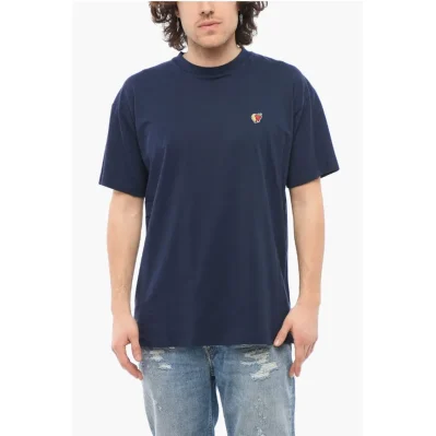 Solid Color Crew-neck T-Shirt with Contrasting Embroidery