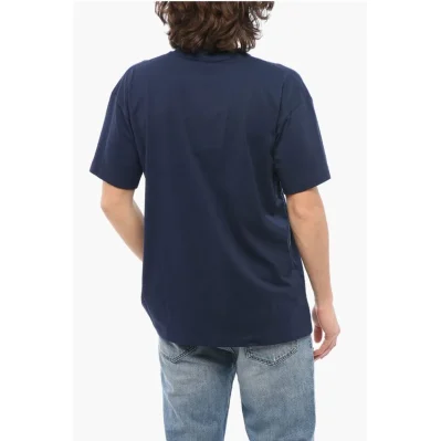 Solid Color Crew-neck T-Shirt with Contrasting Embroidery