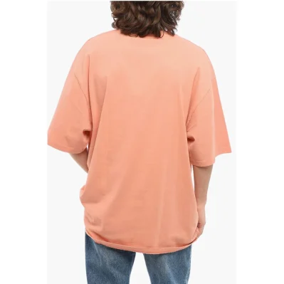 Solid Color Organic Cotton Crew-neck T-Shirt with Embroidere