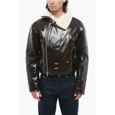 Craquelé Leather Jacket with Side Zip