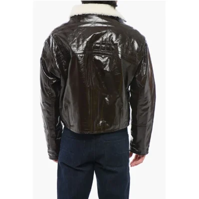 Craquelé Leather Jacket with Side Zip