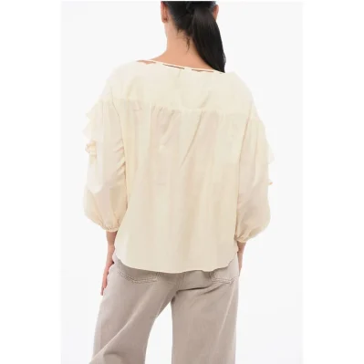 Solid Color Cotton and Silk BONES Blouse with Ruffles
