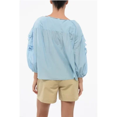 Solid Color Cotton and Silk BONES Blouse with Ruffles
