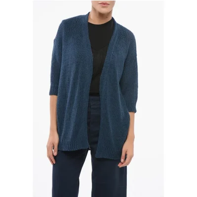 Short Sleeved Cotton Blend Open Front Cardigan