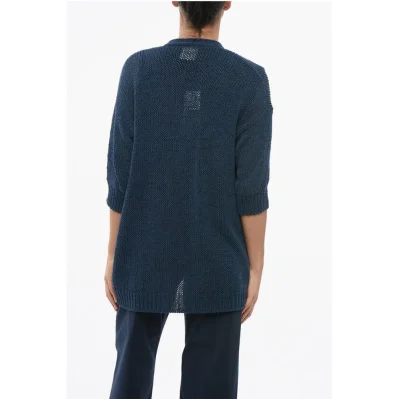 Short Sleeved Cotton Blend Open Front Cardigan