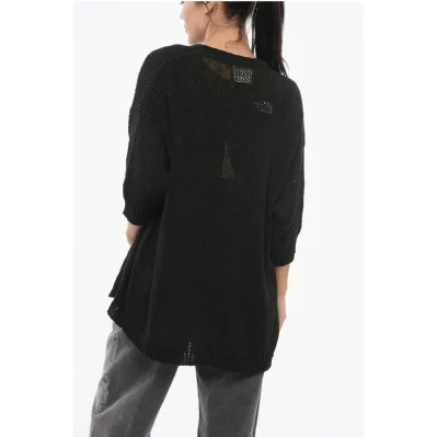 Cotton Blend Open Front Cardigan with 3/4 Sleeves