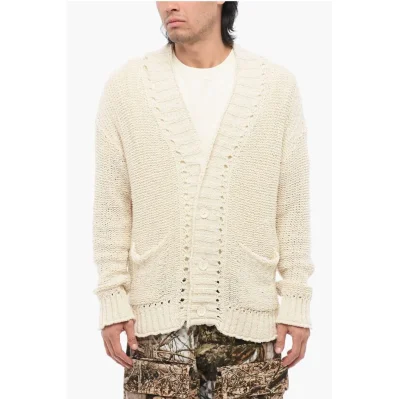 V-Neck Perforated Cotton Cardigan