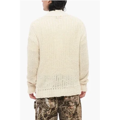 V-Neck Perforated Cotton Cardigan