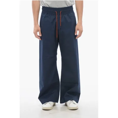 Cotton Blend Wide Leg Pants with Drawstring