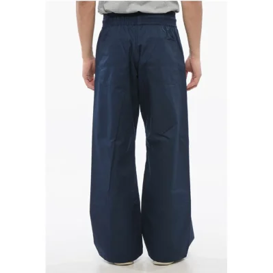 Cotton Blend Wide Leg Pants with Drawstring