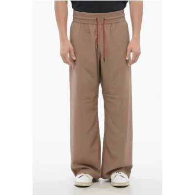 Cotton Blend Wide Leg Pants with Drawstring