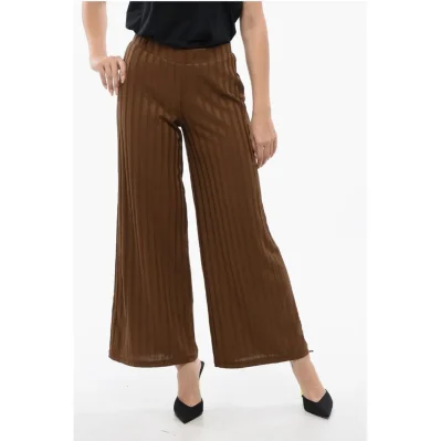 High-Waisted Wide-Fit Ribbed Pants