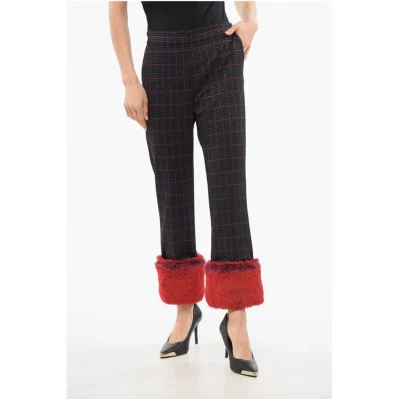 EVERYWEAR Cropped Pants with Faux Fur Trim