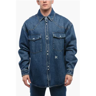 Dark Washed Denim Jacket with Embossed Monogram