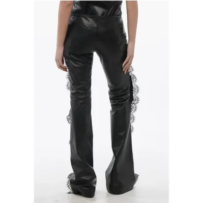Leather Pants With Lace Trim Details