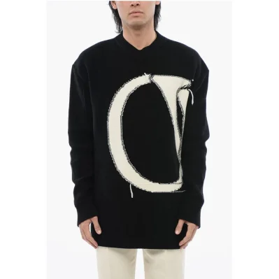 Crewneck Wool Sweater With Maxi Logo Embroidery