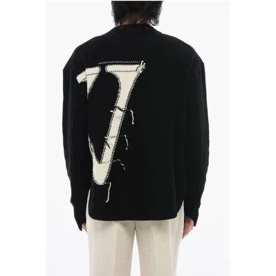 Crewneck Wool Sweater With Maxi Logo Embroidery