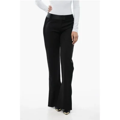 Virgin Wool Pants with Satin Trims and Ankle Slit