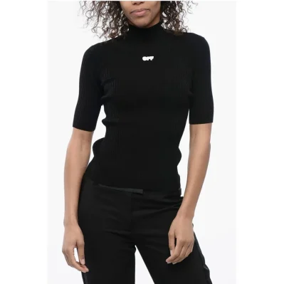 Ribbed Knit Top with Logoed Patch