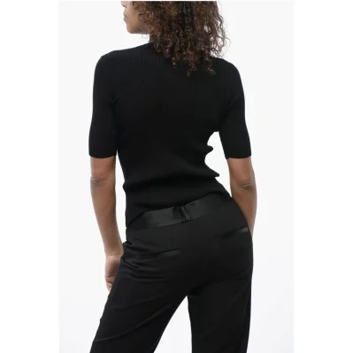 Ribbed Knit Top with Logoed Patch