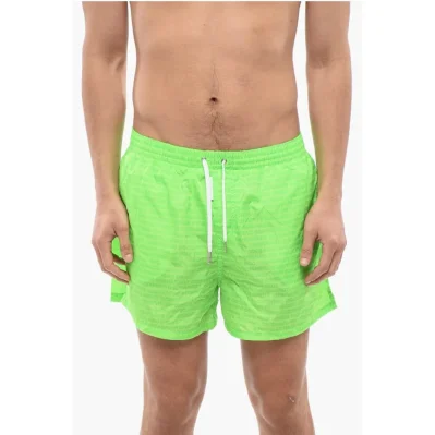Solid Color Swim Shorts with All-Over Logo