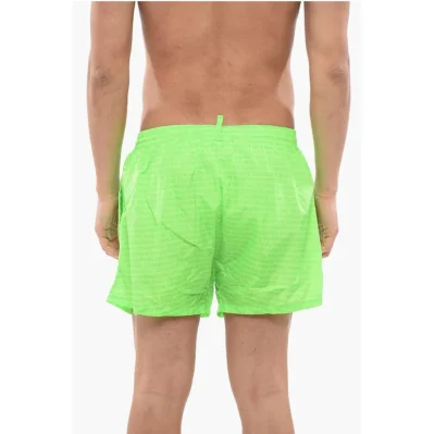 Solid Color Swim Shorts with All-Over Logo