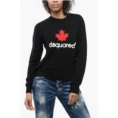 Virgin Wool Crew-neck Sweater with Embossed Logo