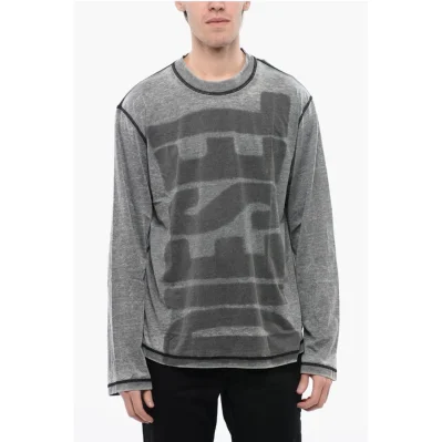 RED TAG Burn-Out Wash Long Sleeved T-CRANE-LS-L1 Crew-neck T
