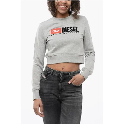 Crew Neck Cropped Sweatshirt with Lettering Logo