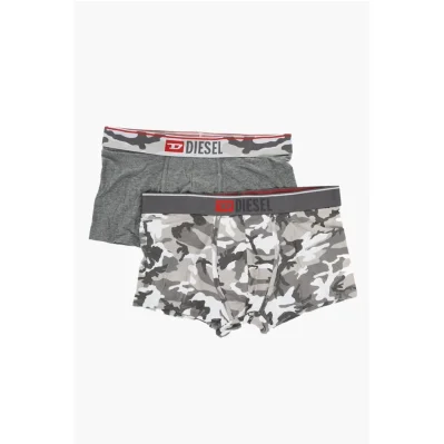 Set of 2 Stretch Cotton Boxer Shorts with Camouflage Pattern
