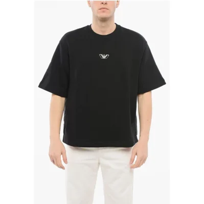 EMPORIO Short-sleeved Crew Neck Sweatshirt with Rubberized L