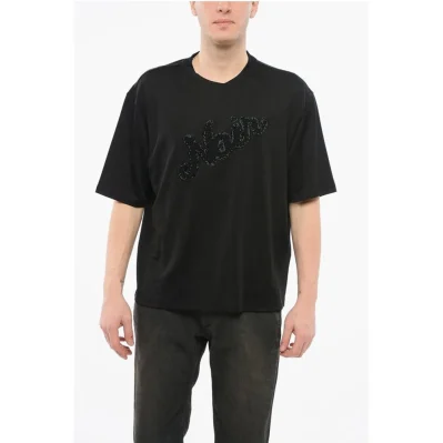 EMPORIO Cotton Blend NOIR T-Shirt with Beaded Embroidery