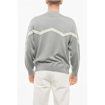 EMPORIO Virgin Wool Sweater with Herringbone Embroidery