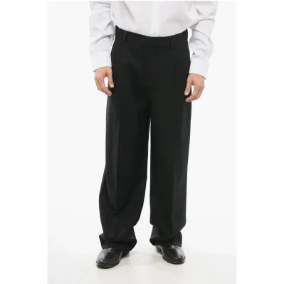 Double-pleated Virgin Wool Pants with Belt Loops