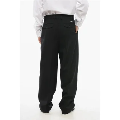 Double-pleated Virgin Wool Pants with Belt Loops