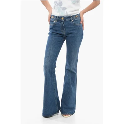 Dark Washed Bootcut Denims with Logoed Morsets 32cm