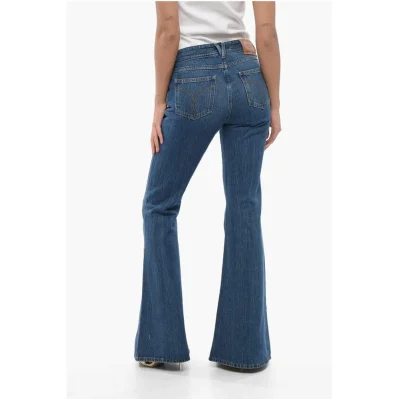 Dark Washed Bootcut Denims with Logoed Morsets 32cm