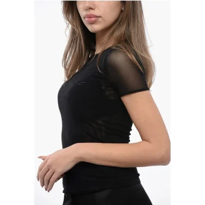 Tulle T-Shirt with Rhinestone Logo
